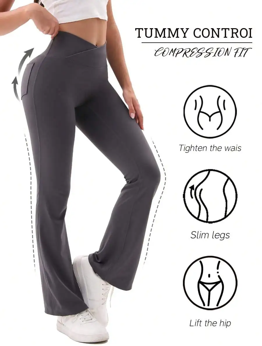 3-teilige Damen-Yogahose mit ausgestellter Tasche und hoher Taille – keine Perspektive, Training – dehnbarer und atmungsaktiver Stoff – geeignet für Yoga,