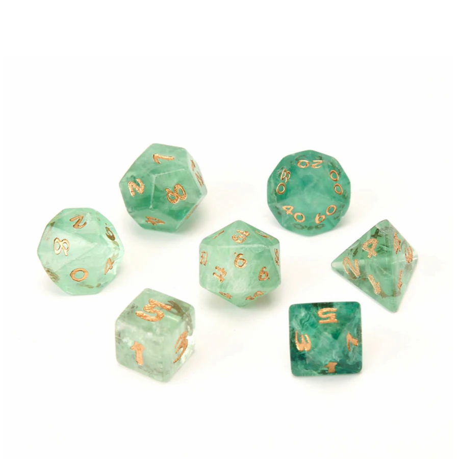 Spot Goods Natural Green Fluorite Polyhedral DND Stone Dice Ornaments Jewelry Accept Custom Font Symbol Pattern Logo