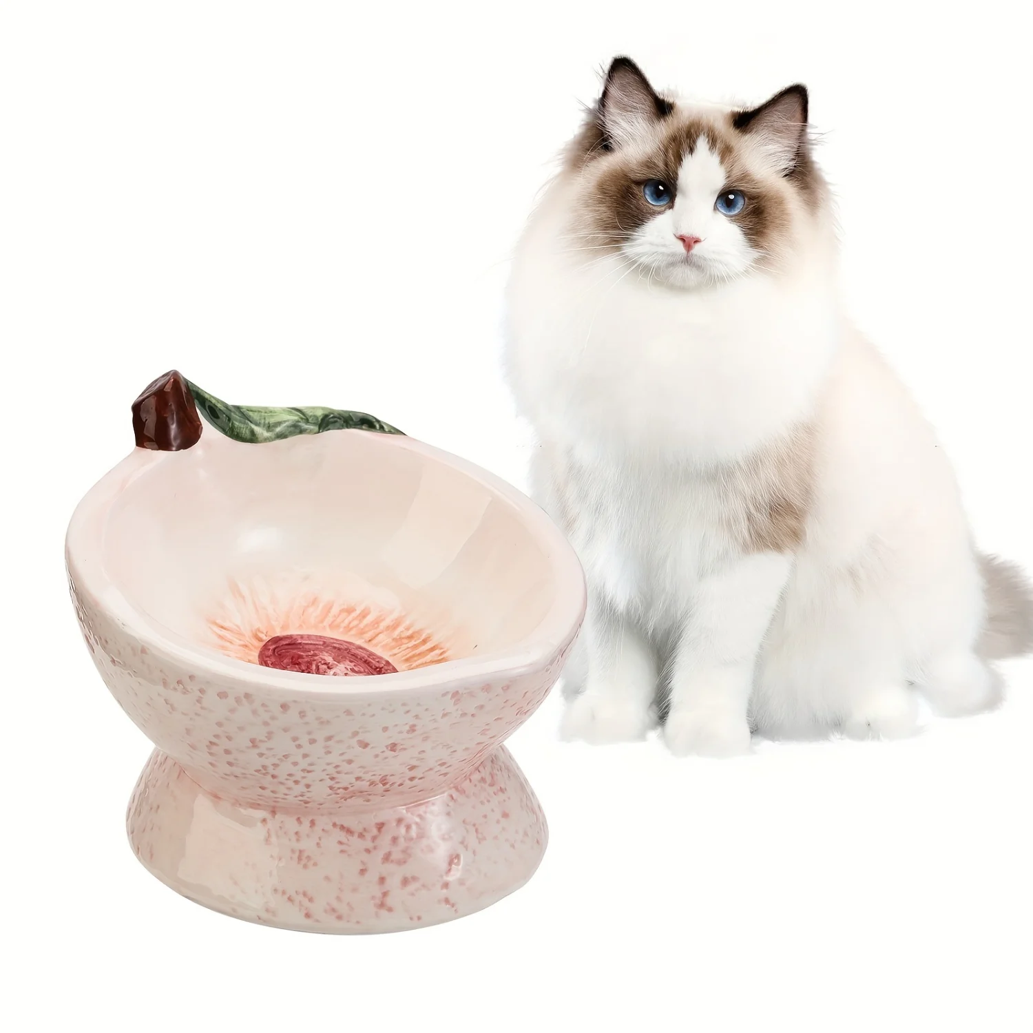 

Elevated Cat Food Bowl - Anti-Vomiting Raised Dish - Shallow Wide Ceramic Bowl for Whisker Fatigue - Small Cat Feeding Bowls - C