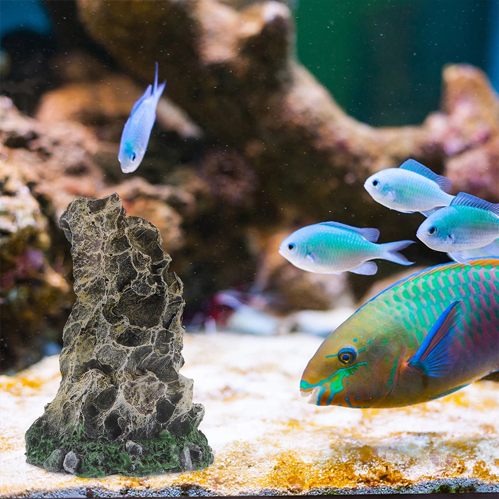 

Resin Aquarium Rockery Mountain Fish Tank Decorations Ornament Small Bonsai Simulation Stone For Turtle Basking Platform Sand