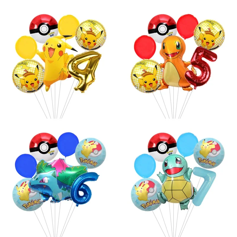 Anime Pokemon Pikachu Themen-Folienballons Set 1-9 Zahlen Kindergeburtstag Geschenke Baby-Shower Party-Zubehör Geschenke