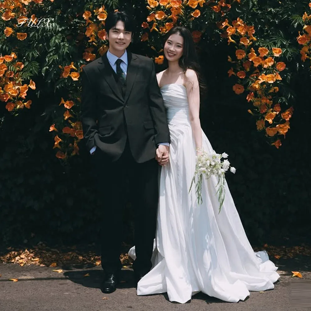 

TULX Simple Strapless Pleat Wedding Dress Korea Photo Shoot Ivory Taffeta Bridal Gowns Corset Floor Length 웨딩드레스 Customized