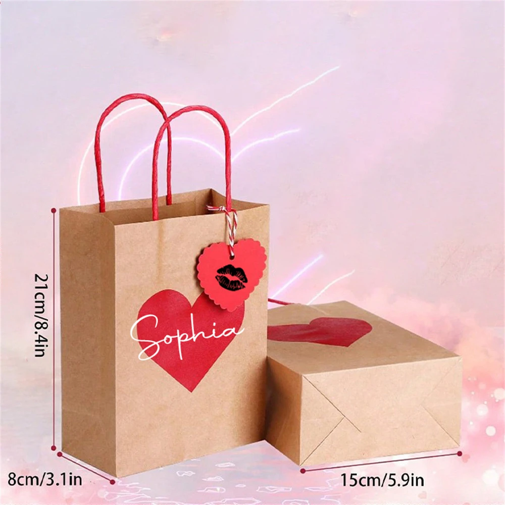 Customised Gift Bag Personalised Name Kissing Lips Heart Design Party favours Gift Bag For Family/Friends Custom Name Gift Bag