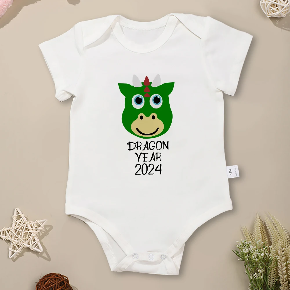 Dragon Year 2024 Cartoon Cute Baby Boy Onesie Black Short Sleeve Home Newborn Girl Clothes Cotton Romper High Quality Fabric