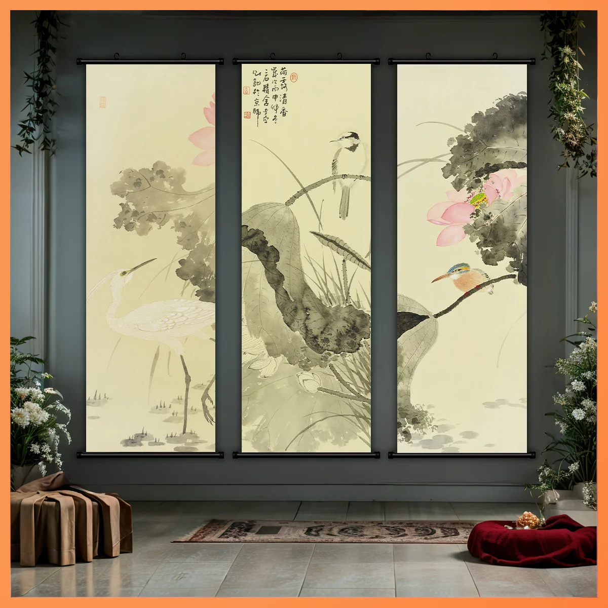 VIKAMA Red Dragon Armored Warrior Xiangyun Scroll Tapestry, HD Fade Resistant Wall Hanging Art for Mythical Room Decor