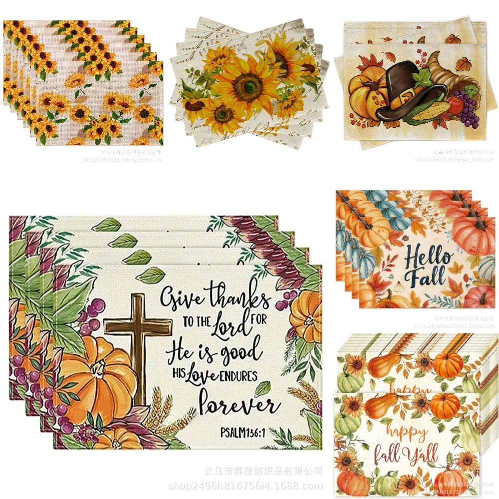 

Thanksgiving Cross Heat Resistant PlaceMats Harvest Dining Tableware Mats Home Decor Coffee Cup Place Mats Festival Decor Use
