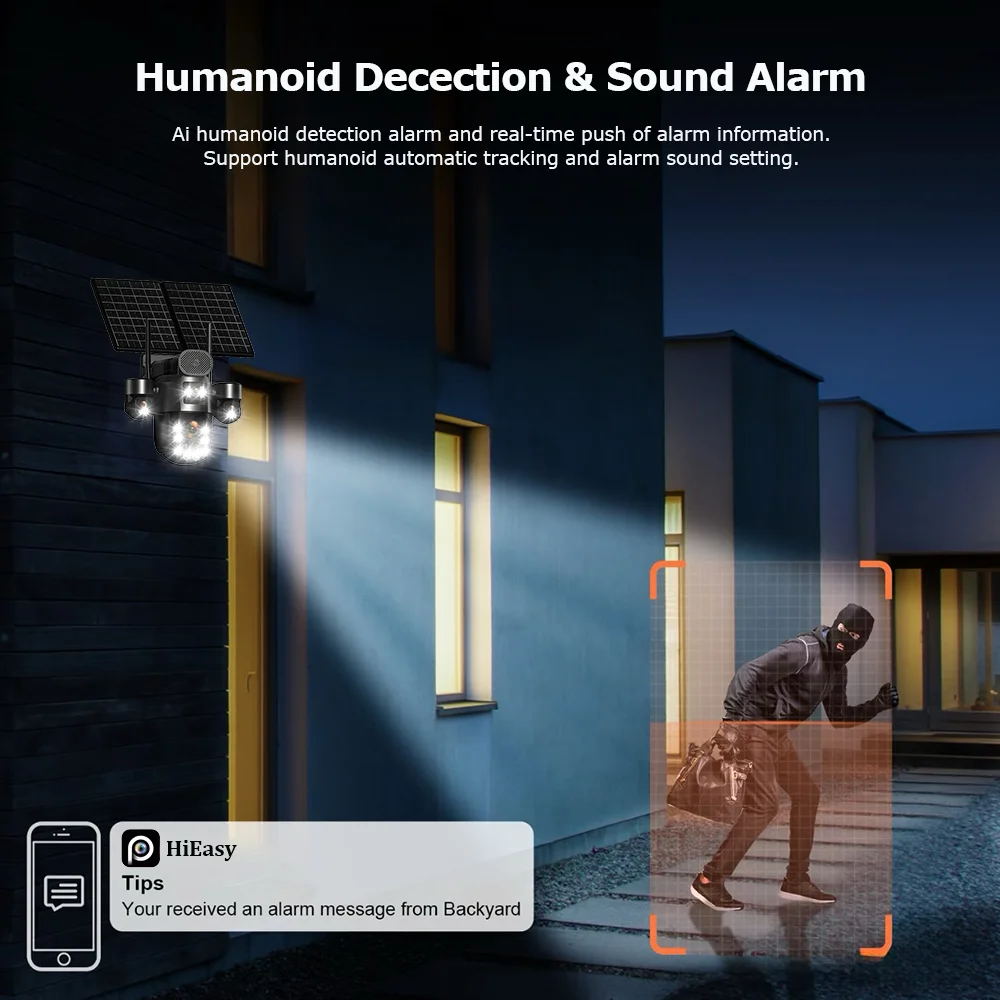 ZAOMIYOS 20MP Four Screen 4G SIM AOV Solar Surveillance Camera Outdoor 60X Optical Zoom Auto Track Security 24/7 Record PTZ Cam