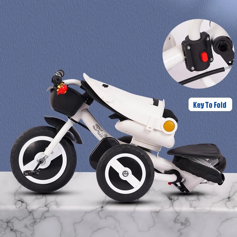 Tricycle multifonction pour enfants avec plaque à manger amovible et siège rotatif et peut s'allonger et se repos