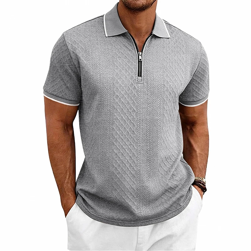 Sommer Herren Casual Business Kurzarm 9-Farben Jacquard 1/4 Reißverschluss Poloshirt | Strukturiertes Polo-Top mit Reißverschluss und kurzen Ärmeln – Detail 32