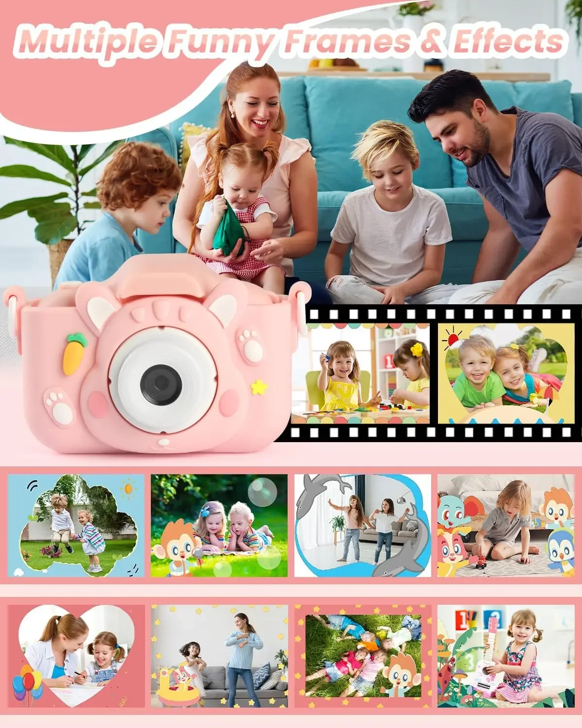 Fotocamera digitale per bambini giocattoli 1080P schermo da 2.0 pollici custodia per coniglio cartone animato scheda da 32GB per regali Festvial di