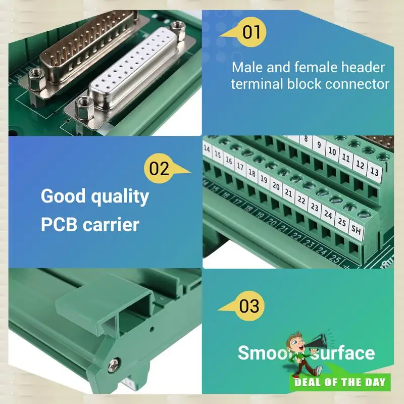 24-Hour Delivery DB25 DIN Rail Mount Interface Module Male/Female Connector Breakout Board