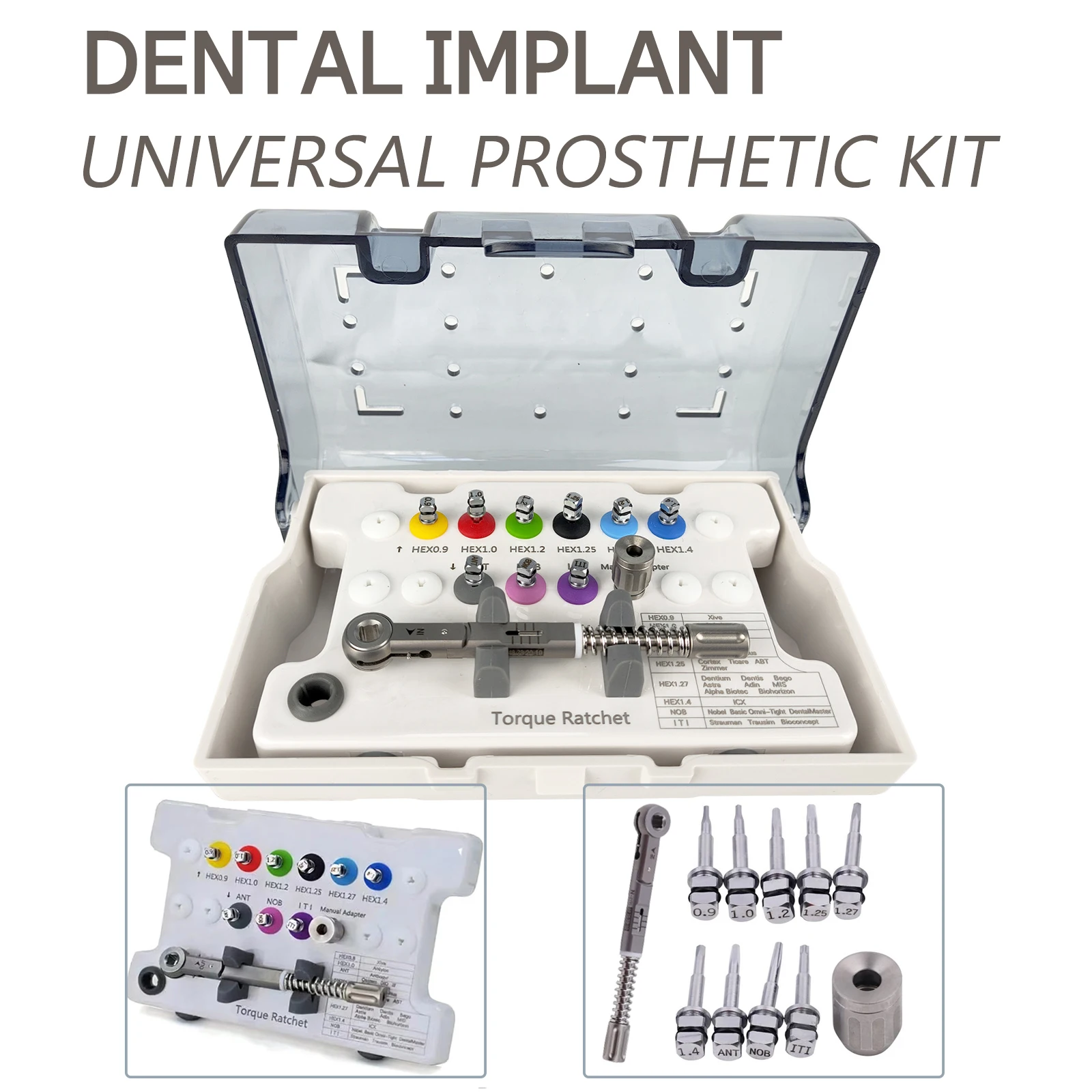 

9Pcs Dental Implant Torque Wrench Screwdrivers Kit Universal Prosthetic Ratchet Wrench Dentistry Implant Restoration Tools