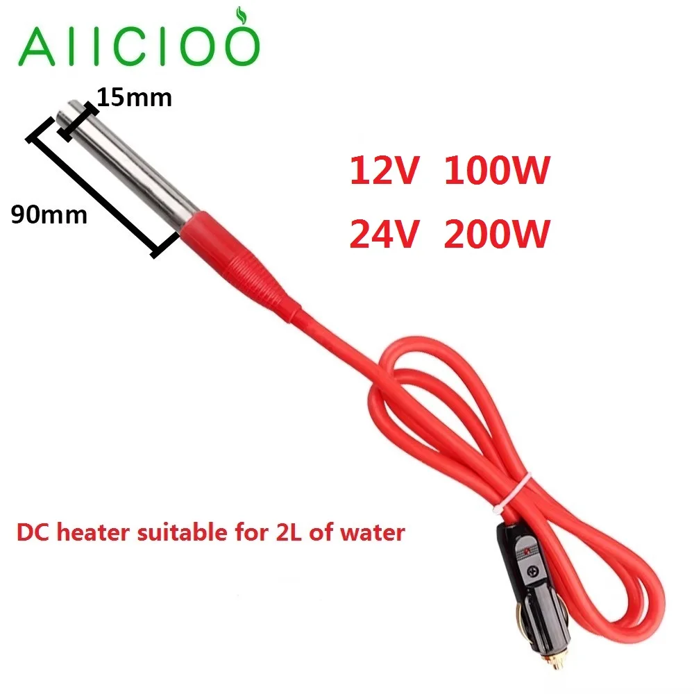 12v/24v Cartridge Heating Element Immersion Water Heater 100w 200w Proof Cable Car Portable DC Heater Suitable for 2L of Water