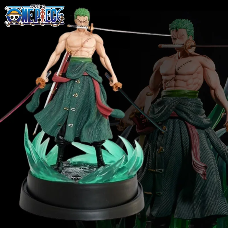 24cm One Piece Roronoa Zoro Figure 2 Heads Two Years Later Three Blade Flowing Model Pvc Statue Collection Ornament Toys Decor