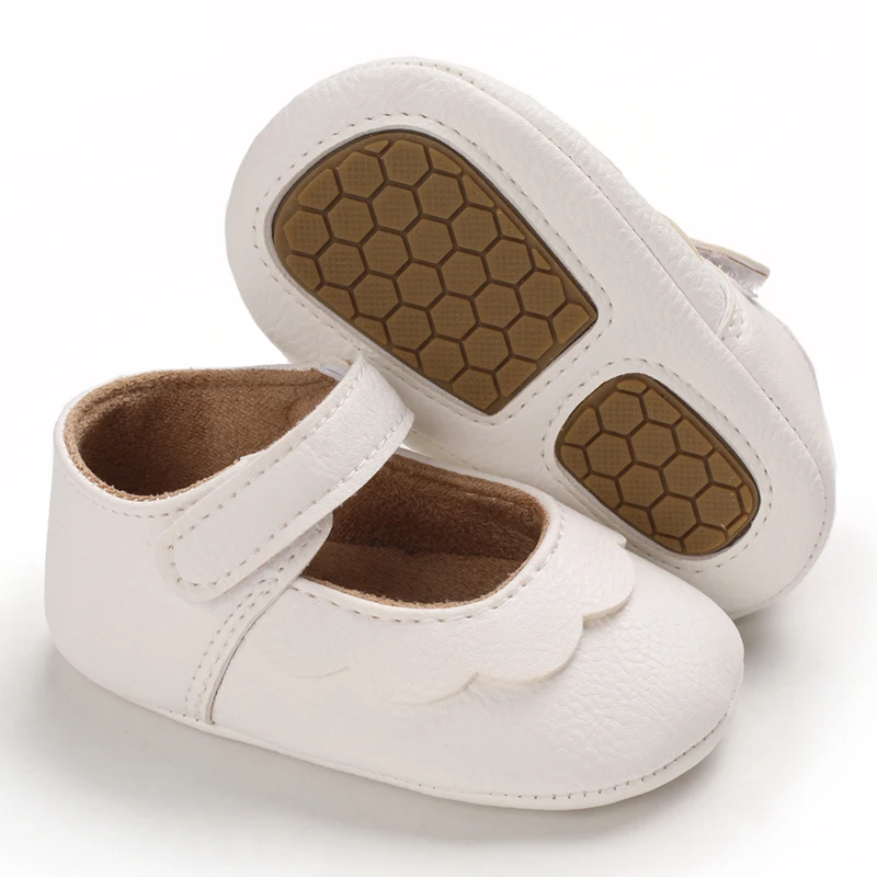 Chaussures plates de princesse en cuir PU pour filles, couleur unie, avec semelle en caoutchouc antidérapante, chaussures de marche pour nouveau-né, robe de berceau, 0-18M