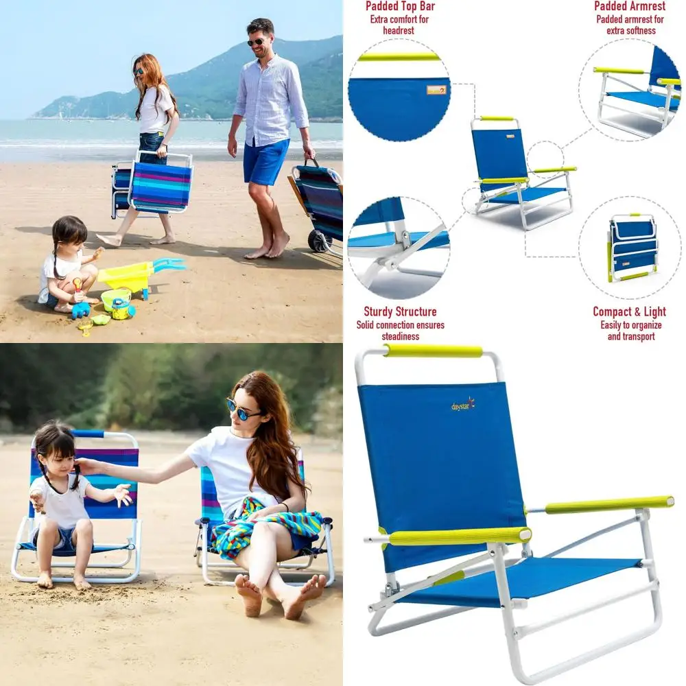 

Portable Lightweight Folding Chair for Adults, Beach and Camping, with Hard Armrests, Supports 300lbs