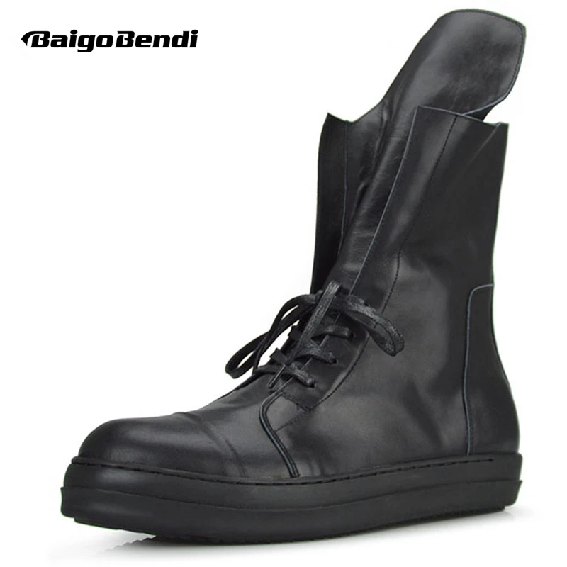 

Size 11 European Retro Men's Lace-up Super Soft Leather Mid-calf Tooling Boots Trendy Man Catwalk Cool Shoes Autumn Winter