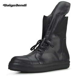 Size 11 European Retro Men's Lace-up Super Soft Leather Mid-calf Tooling Boots Trendy Man Catwalk Cool Shoes Autumn Winter