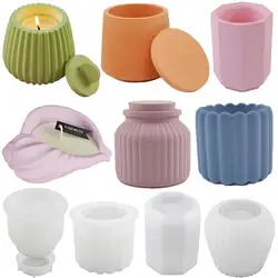 Plaster Cup Scented Candle Silicone Mold DIY Round Vase Storage Jar Cement Plaster Pottery Mould Concrete Making Crafts Supplies