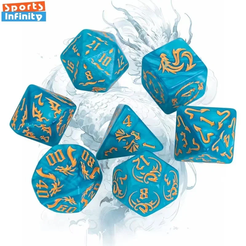 New 7pcs/set  Dragon Element Polyhedral Dice Set Number Dice Kit for Dnd COC Cthulhu TRPG Running Team Table Game Dnd Dice Set