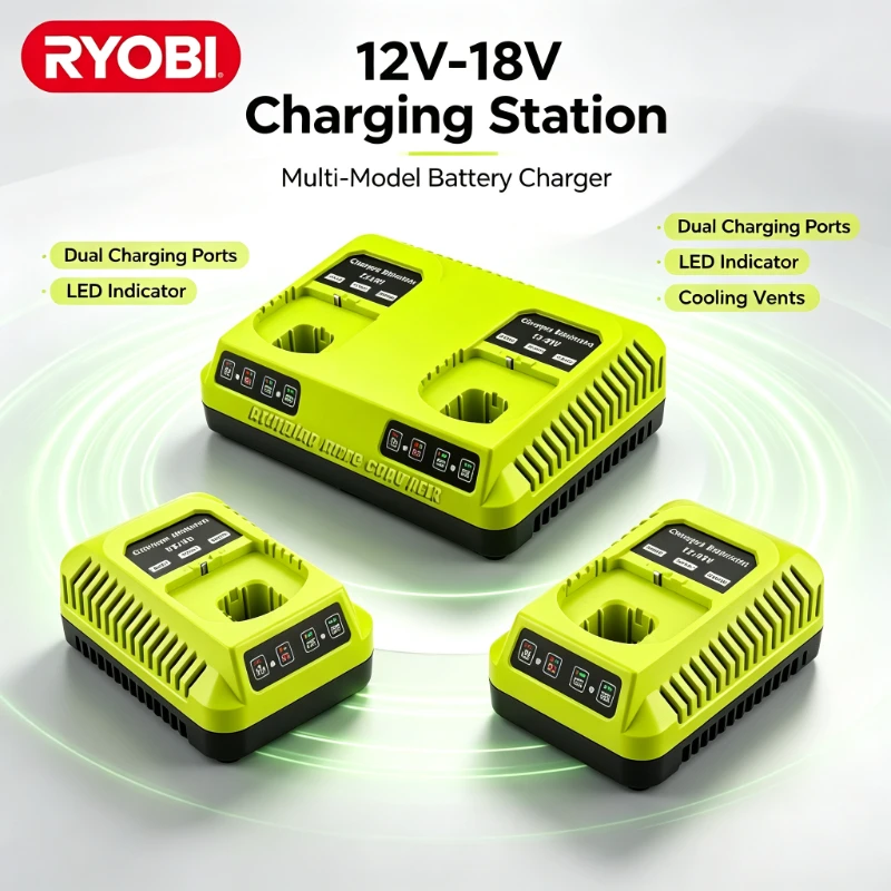 Ryobi 18V Lithium‑ion Battery Charger Replacement, Fit BPL1220 BPL1215 CB121L CB120L for Ryobi Cordless Drill & Power Hand Tools
