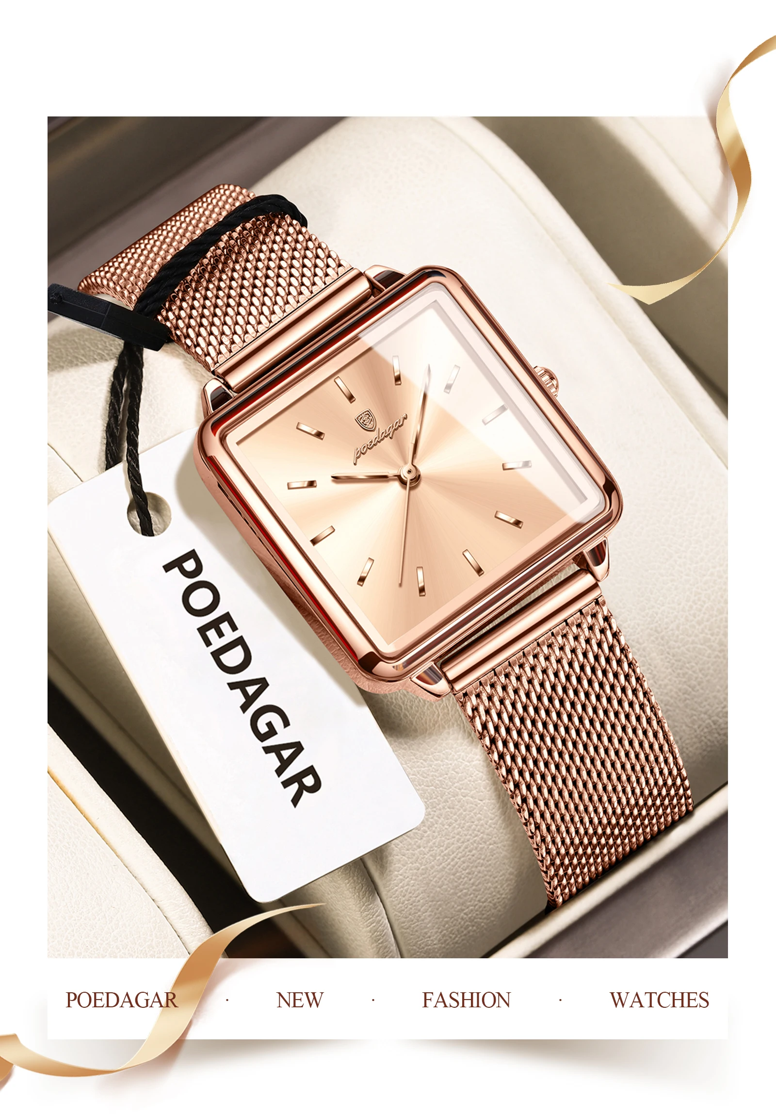 POEDAGAR Platz Mode Damen Uhr Wasserdichte Edelstahl Mesh Uhr Für Frau Elegante frauen Quarz Uhren Weibliche Reloj – Detail 10