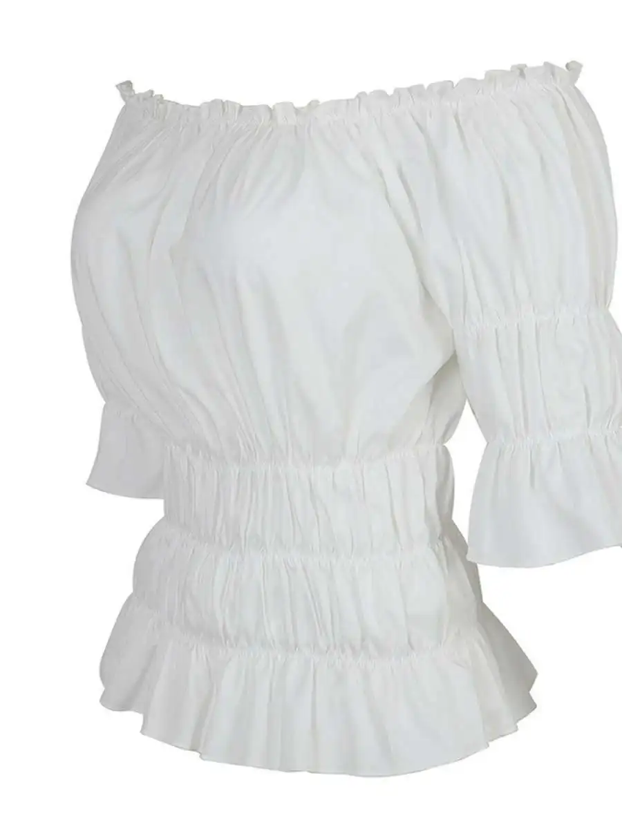 

Gothic Medieval Revival Women's ort Sve One-oulder Overhead irt Bubble Sve Elastic Hem Pure Color Spring 2024