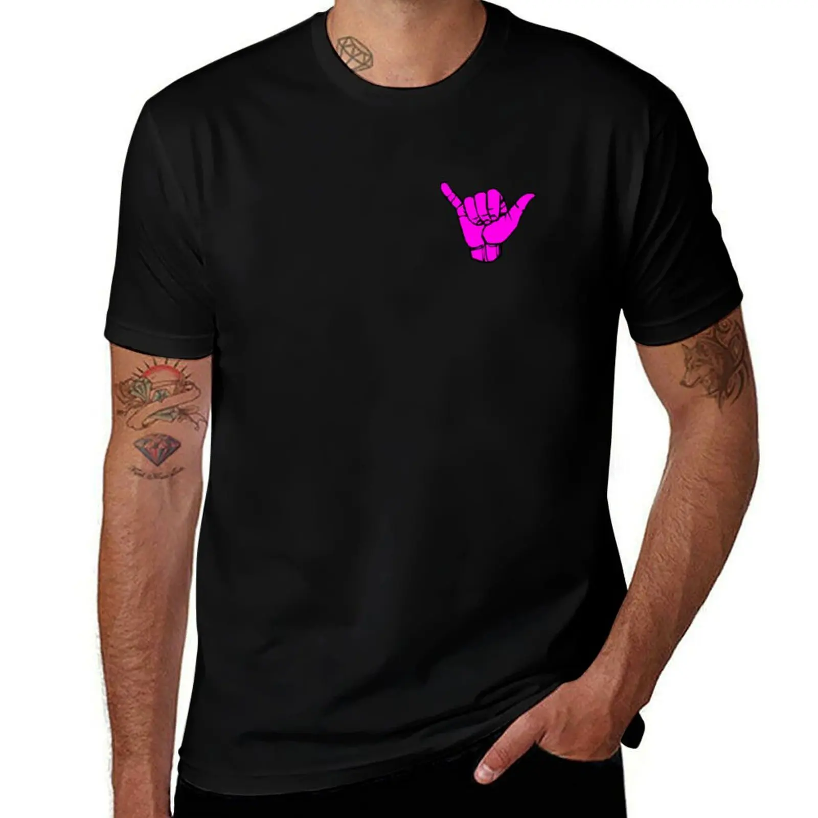 Pink Shaka Hand T-Shirt blacks anime clothes mens shirts graphic tee