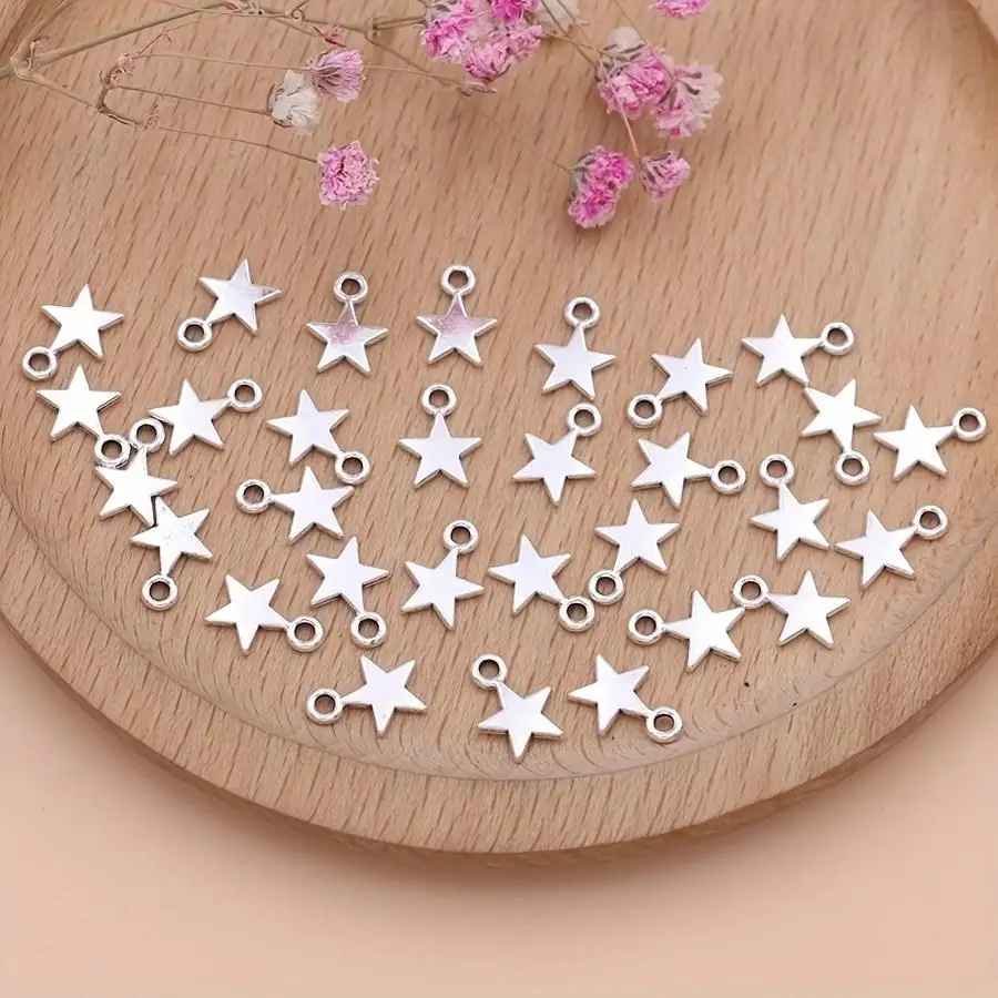 1/5/10/20/50/100pcs Silvery Star Charms Pendants for Jewelry Making Handmade Necklace Earrings Additions Mixed Color Mini Items