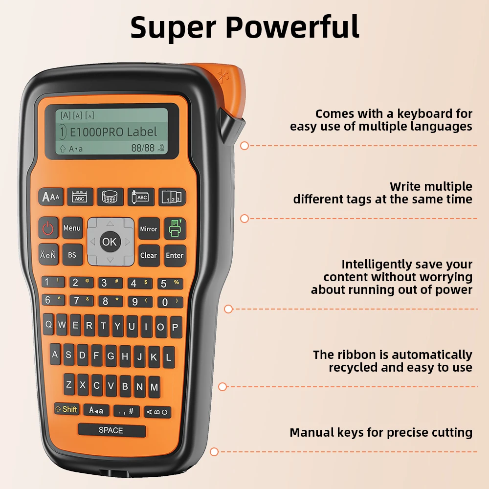 E1000PRO Portable Industrial Label Printer Compatible with Ordinary labels,Heat Shrink Tubing, Cable Labels, Ribbon Labels etc.