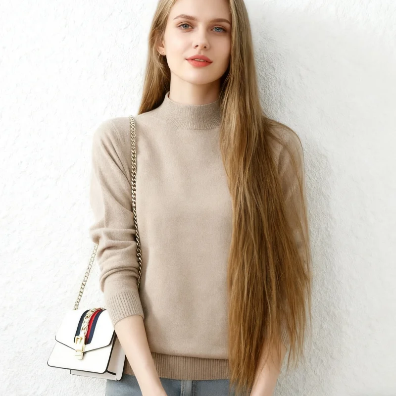 

2025 осенне-зимние женские свитера, модный повседневный пуловер с длинным рукавом, вязаные джемперы с воротником-стойкой, осенний элегантный трикотаж, теплый топ