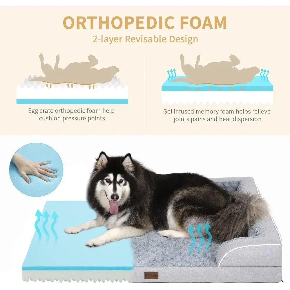 Cooling Dog Bed for Extra Large Dogs Memory Foam XXL Dog Bed With Pad With Removable Washable Cover Non-slip Bottom Pet Supplies