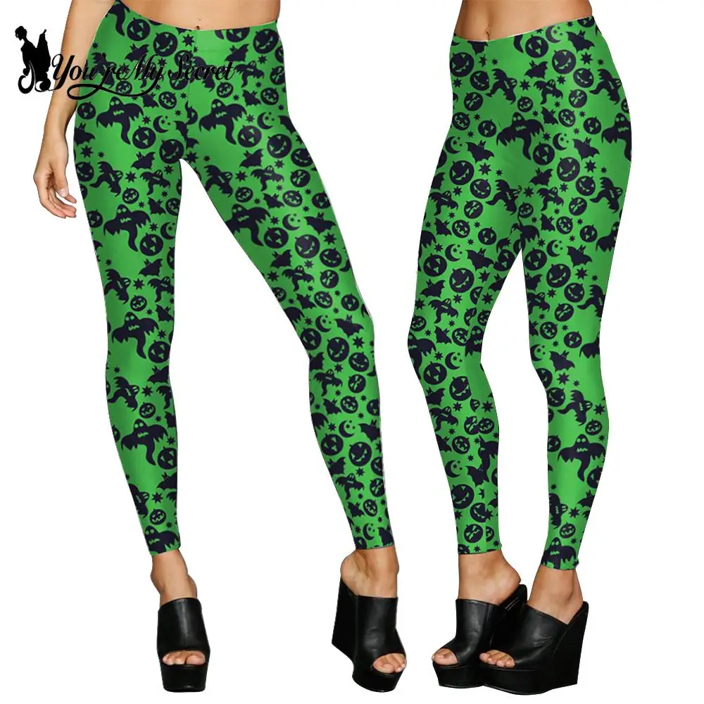 [Du bist mein Geheimnis] Halloween Vampir Print Hosen hohe Taille Gothic Streetwear Workout Punk gerade Hosen Leggings für Frauen