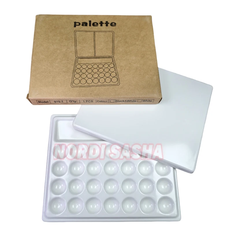 

28 Holes /Pcs Dental Lab Ceramic Palette with Cover Dental glazing Plate Porcelain Mixing Watering Moisturizing Plate