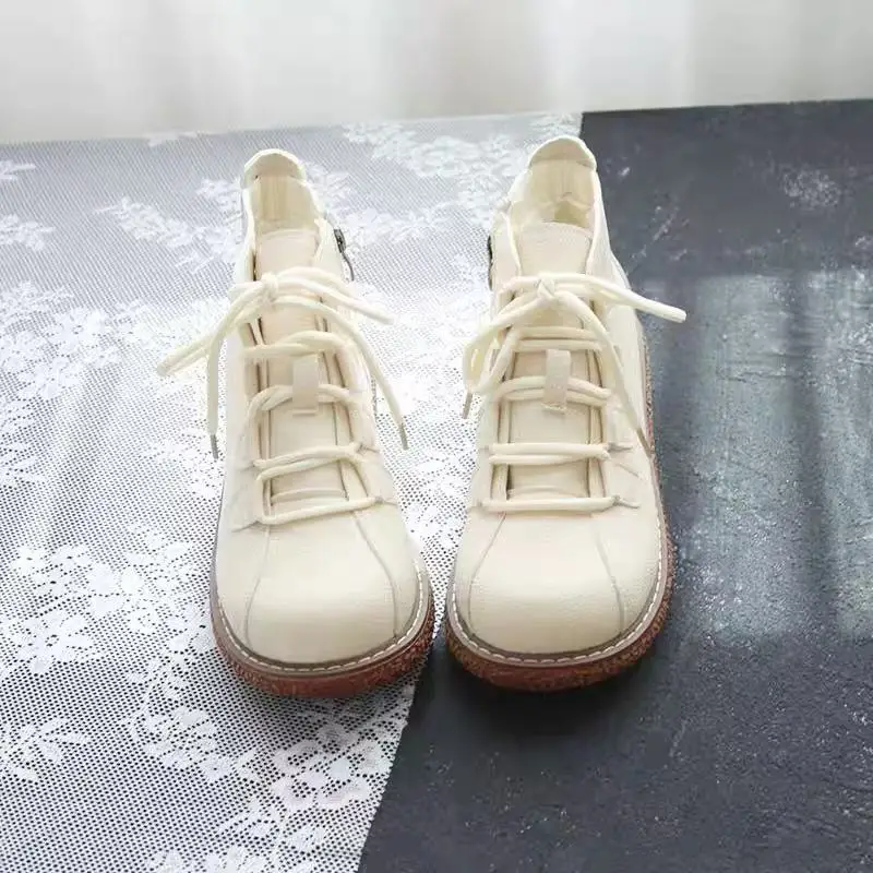 Careaymade-Vintage Lace Up boots women's short boots chimney boots women's big head baby shoes muffin boots women's shoes