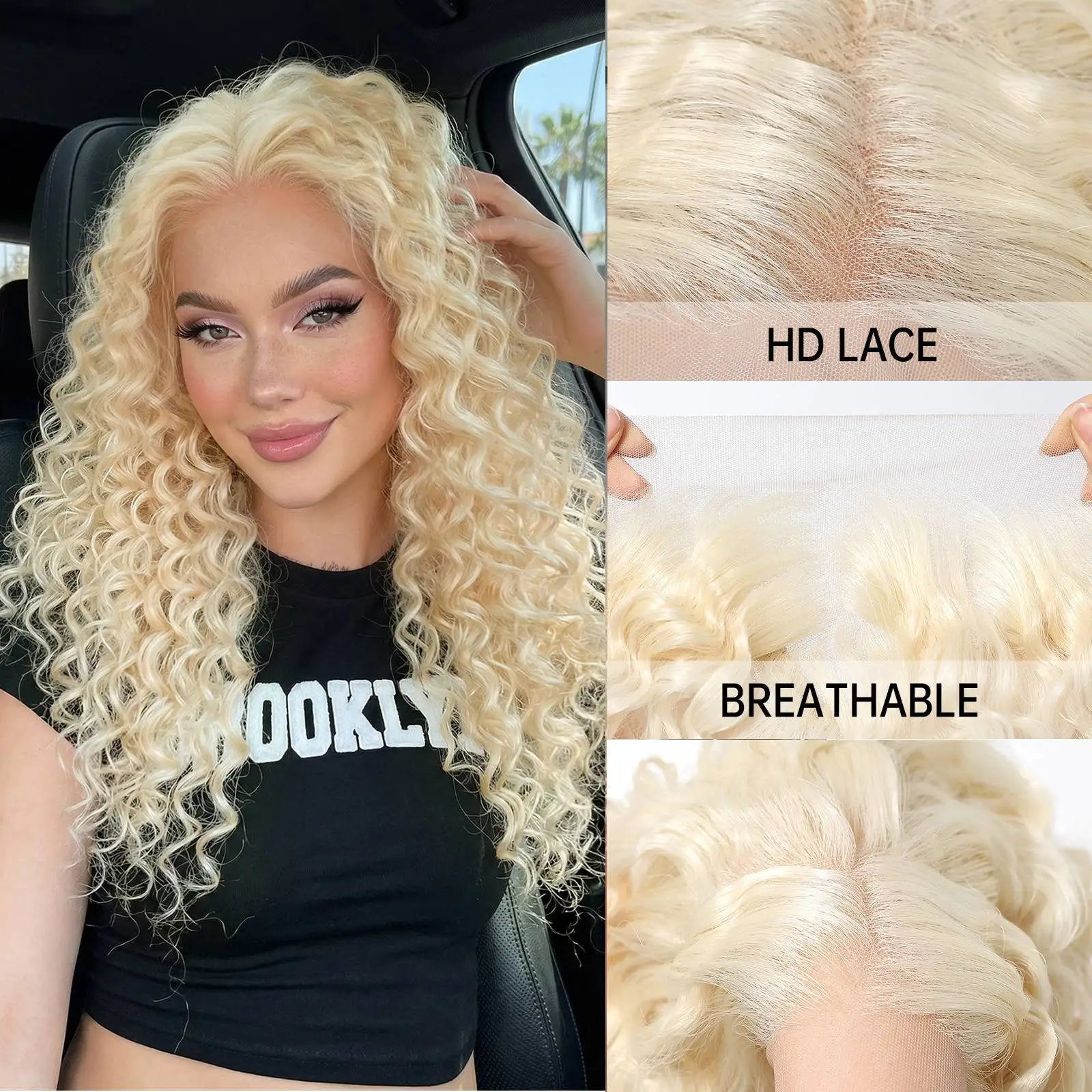 Topshe 22 Inch 613 Blonde 13x4 Lace Front Synthetic Wig, Ships from USA, Glueless Kinky Curly Water Wave Wig for Women