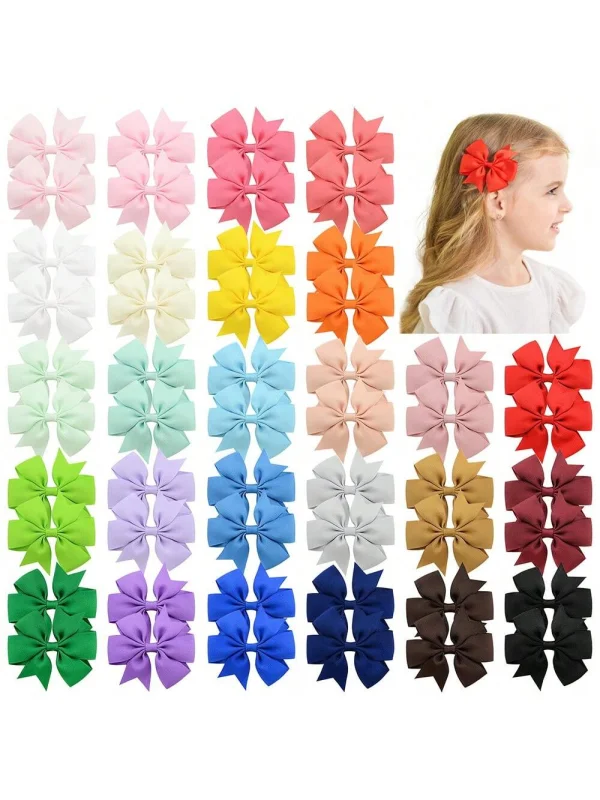30/40/50 Stück Baby Mädchen Haarbögen Clips Zufällige Farbe 2,5'' Ripsband Bowbot Haarnadel Haarspangen Haarschmuck – Detail 7