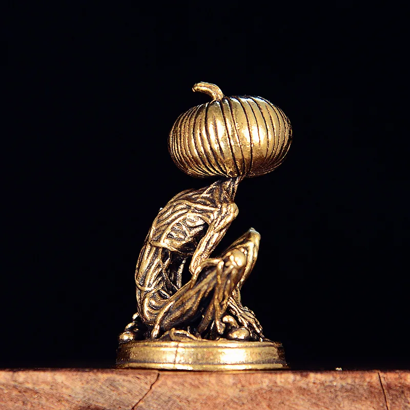 Small Figurine Ornament Halloween Pumpkin Statue Brass Pumpkin Monster Figurine Home Decor Office Desktop All Saints' Day Gifts