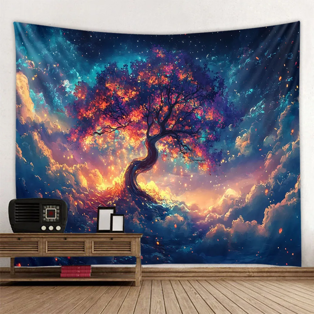 Forest starry tapestry bonfire night sky galaxy landscape wall hanging bedroom dormitory living room background wall decoration