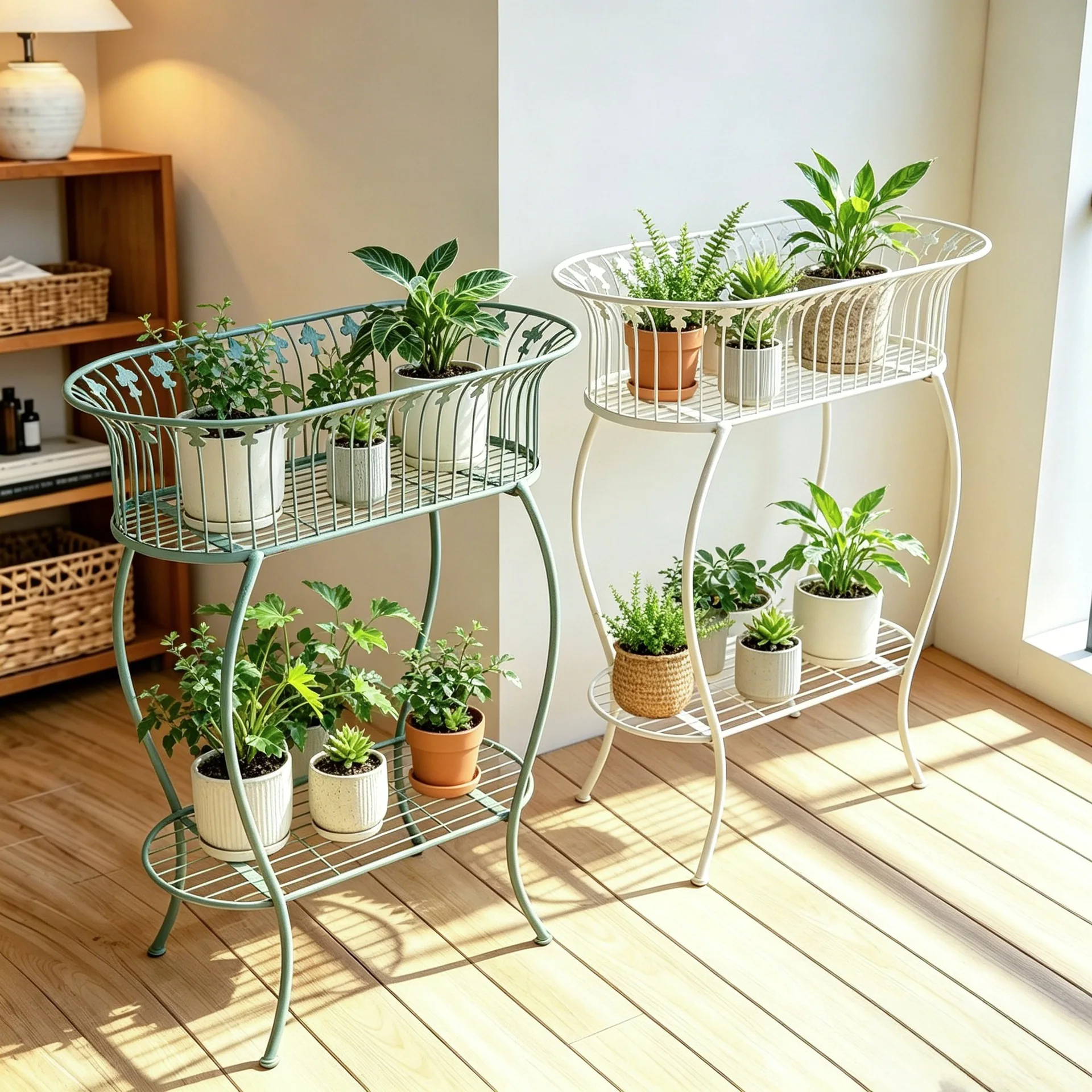 European wrought iron double-layer flower slot combination flower stand creative succulent green dill flower pot frame storage