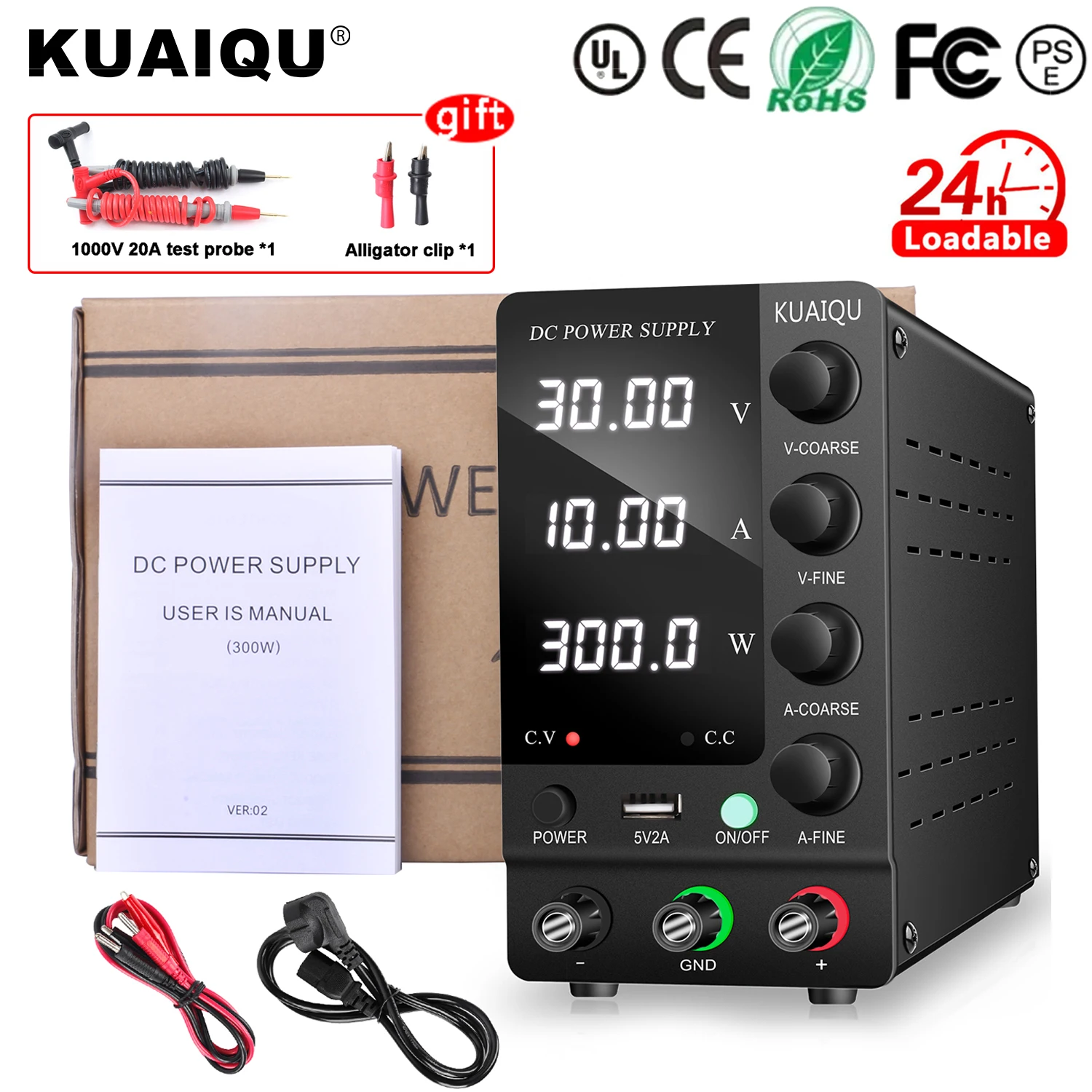 Kuaiqu Variables Netzteil DC Einstellbar 30V10A Labor-Schaltnetzteil Tischnetzteil 120V 3A für Titanlegierungs-Eloxierung