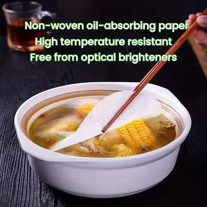 50pcs Oil Absorbing Paper for Kitchen, Round Soup Fried Film Food Blotting Paper Oil Scum Filter Paper for Cooking Fried food