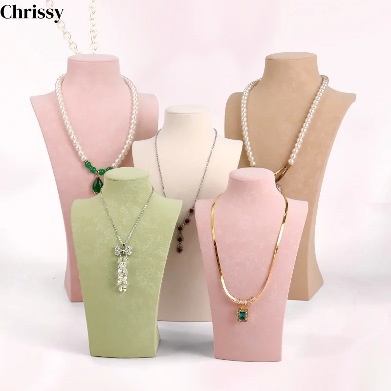 Beautiful Printed Leather Portrait Pearl Necklace Pendant Display Stand Neck Model Jewelry Showcase Counter Display Props