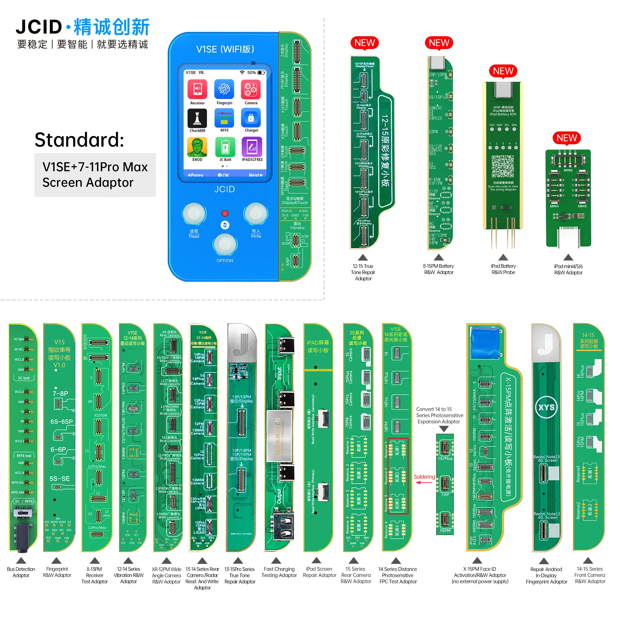 JC V1SE Programmer for iPhone X 11 12 13 14 15 Pro Max Photosensitive Color Touch Shock Fingerprint Battery Programmer