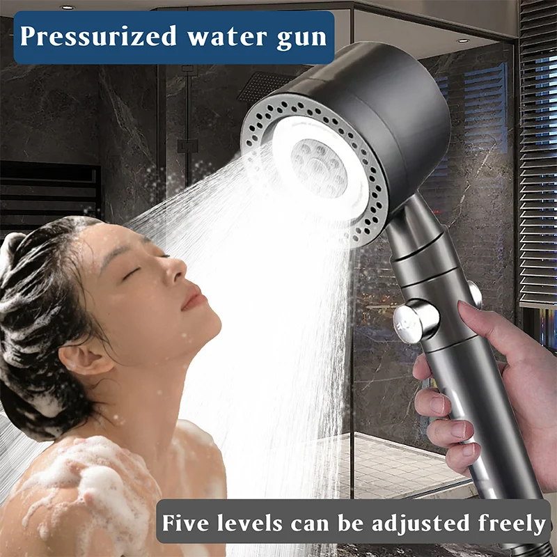 

High Pressure 5 Modes Shower Head Water Saving Filter Handheld Showerhead Set One Button Water Stop Bathroom Supplies