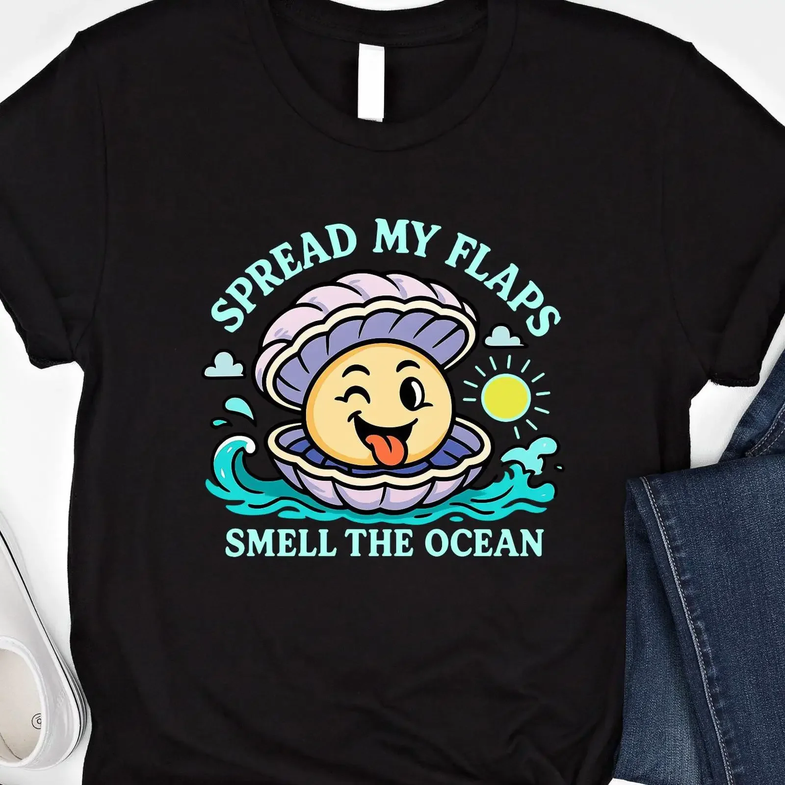 Spread My Flaps Smell The Ocean Funny Oyster T Shirt Raunchy Pearl  vintage Washed Slightly Stylish graphic streetwear