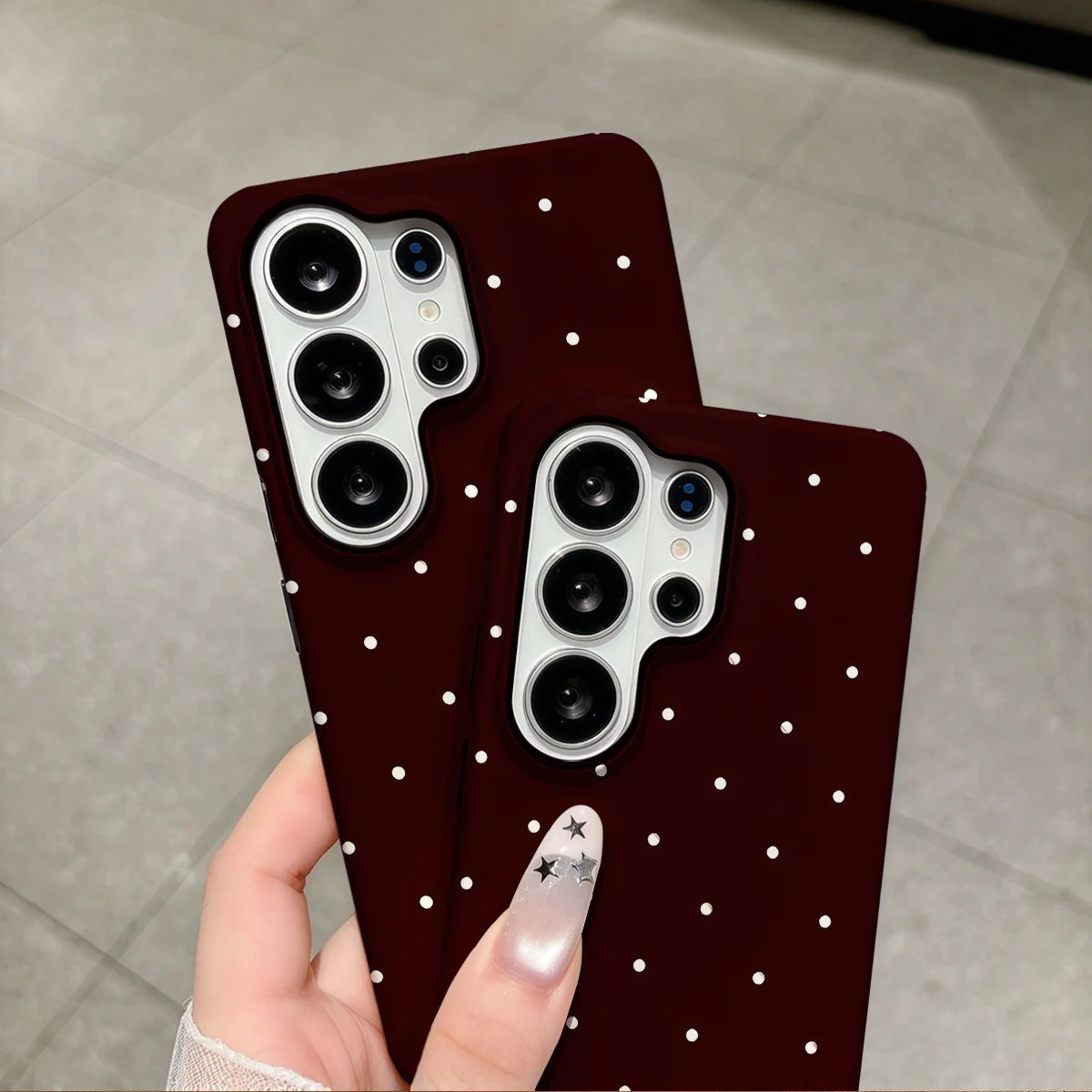 Wine Red Dots Phone Case For Samsung Galaxy S26 S25 Ultra S24 S23 Plus Hard Shock‑Absorption 2-in-1Protective Cover