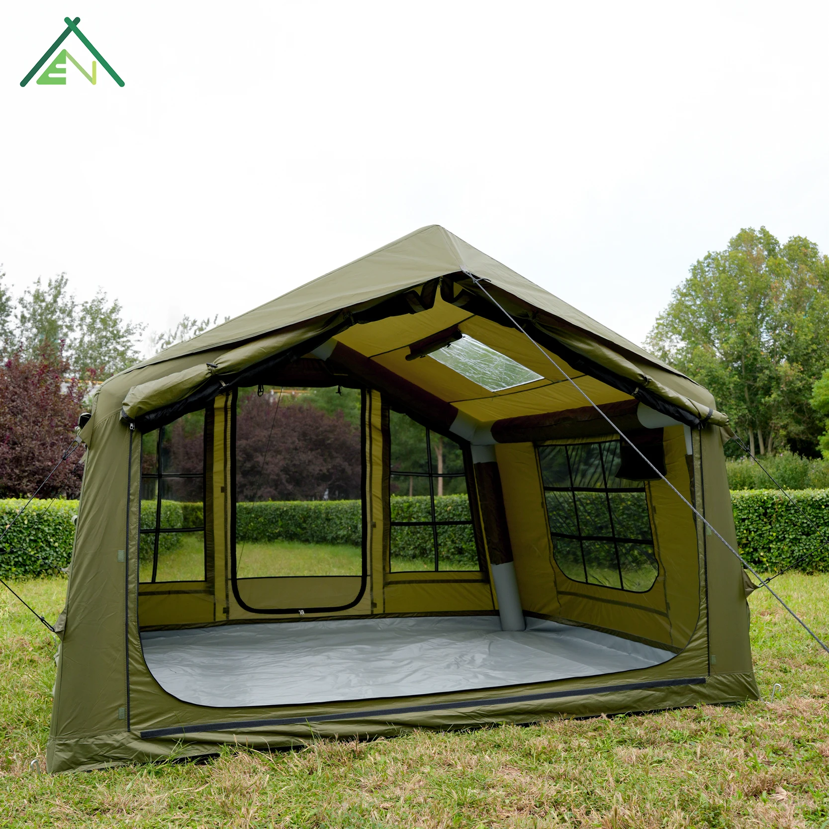 Anttour 8sqm Olive Green Inflatable Tent House 420D Oxford Waterproof Air Column Quick Setup 2-3 Person Four Season AT-8