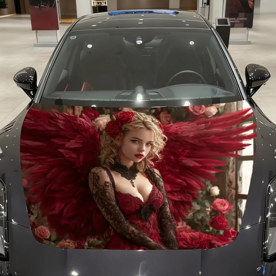 

Red Winged Rose Angel Car Hood Sticker-Durable PVC Sticker,waterproof Self-adhesive,strong Vehicle Decoration,vehicle Decoration
