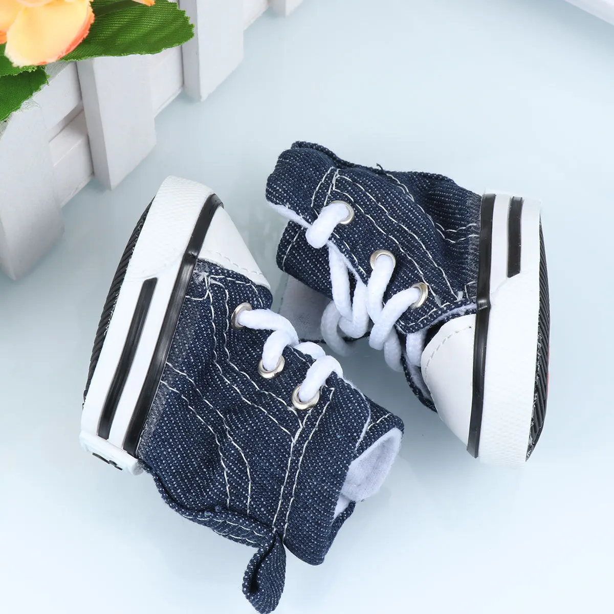 

4Pcs Stars Denim Pet Dog Sneakers Blue Size Xs Lace-Up Casual Shoes Non-Slip Puppy Shoes Outdoor Walking Dog Sneakers